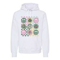 Shamrock Smile Face Disco Retro Groovy St Patricks Day Lucky Premium Hoodie