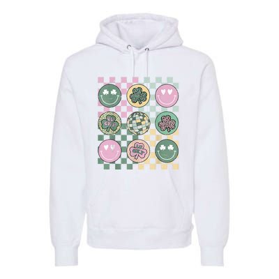 Shamrock Smile Face Disco Retro Groovy St Patricks Day Lucky Premium Hoodie