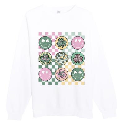 Shamrock Smile Face Disco Retro Groovy St Patricks Day Lucky Premium Crewneck Sweatshirt