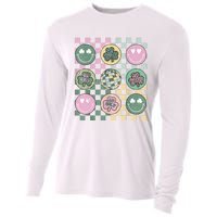 Shamrock Smile Face Disco Retro Groovy St Patricks Day Lucky Cooling Performance Long Sleeve Crew