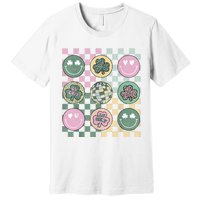 Shamrock Smile Face Disco Retro Groovy St Patricks Day Lucky Premium T-Shirt