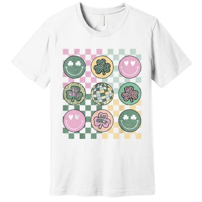 Shamrock Smile Face Disco Retro Groovy St Patricks Day Lucky Premium T-Shirt