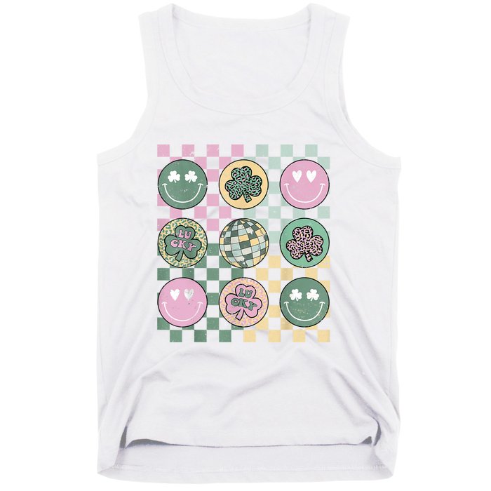 Shamrock Smile Face Disco Retro Groovy St Patricks Day Lucky Tank Top