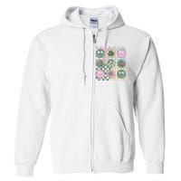 Shamrock Smile Face Disco Retro Groovy St Patricks Day Lucky Full Zip Hoodie