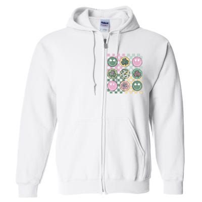 Shamrock Smile Face Disco Retro Groovy St Patricks Day Lucky Full Zip Hoodie