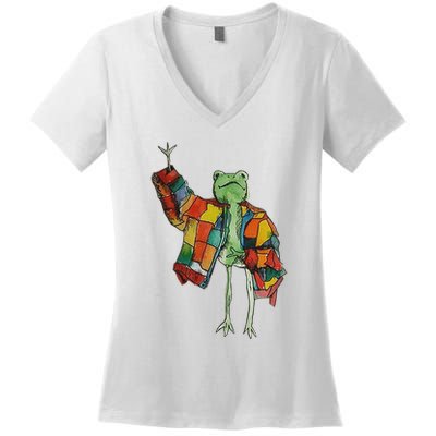 Soulisfree Stylish Frog Ix Funny Fashion Frog With Colorful Women's V-Neck T-Shirt