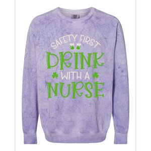 Shamrock Safety First With A Nurse St Patrick`S Day Gift Colorblast Crewneck Sweatshirt