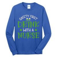 Shamrock Safety First With A Nurse St Patrick`S Day Gift Tall Long Sleeve T-Shirt