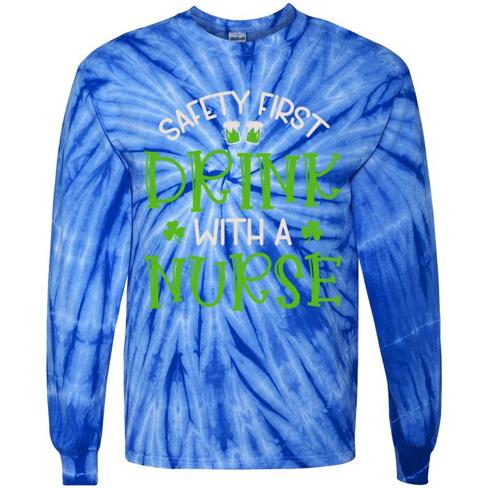 Shamrock Safety First With A Nurse St Patrick`S Day Gift Tie-Dye Long Sleeve Shirt