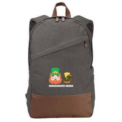 Shenanigans Squad Funny Irish St Patricks Day Shamrock Gifts Cotton Canvas Backpack