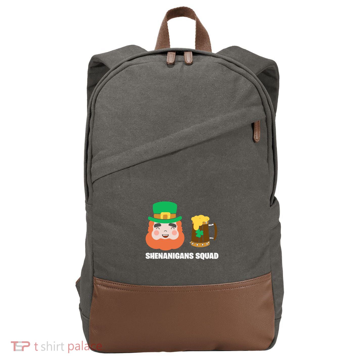 Shenanigans Squad Funny Irish St Patricks Day Shamrock Gifts Cotton Canvas Backpack