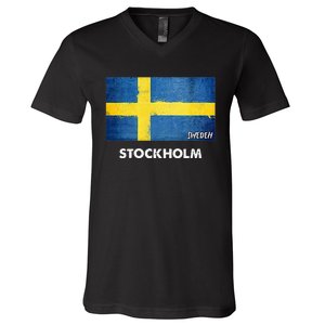 Stockholm Sweden Flag Stockholm V-Neck T-Shirt