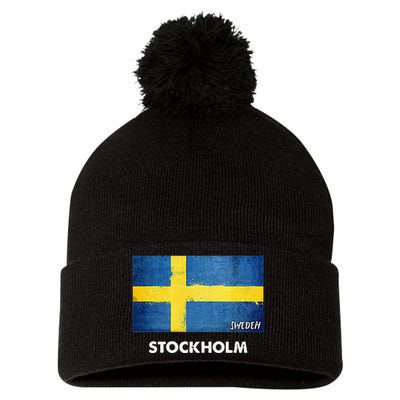 Stockholm Sweden Flag Stockholm Pom Pom 12in Knit Beanie