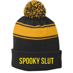 Spooky Slut Funny Halloween Stripe Pom Pom Beanie