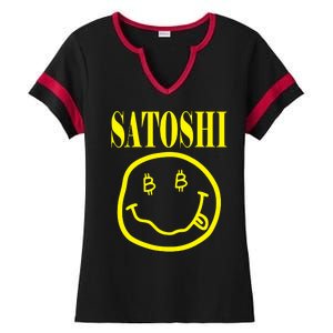 Satoshi Smile Face Ladies Halftime Notch Neck Tee