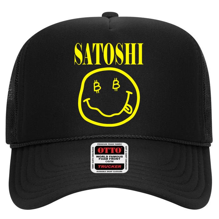 Satoshi Smile Face High Crown Mesh Back Trucker Hat