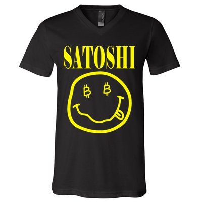 Satoshi Smile Face V-Neck T-Shirt
