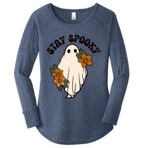 Stay Spooky Floral Ghost Funny Halloween Spooky Season Boo Cute Gift Women's Perfect Tri Tunic Long Sleeve Shirt