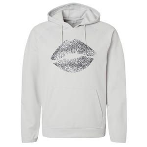 Sexy Silver Glitter Lips Kiss Me Love Makeup Lipstick Shirt Performance Fleece Hoodie