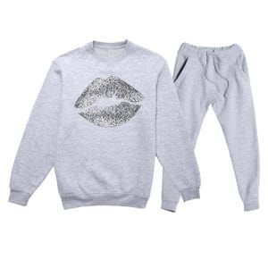 Sexy Silver Glitter Lips Kiss Me Love Makeup Lipstick Shirt Premium Crewneck Sweatsuit Set