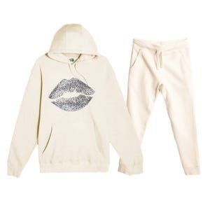 Sexy Silver Glitter Lips Kiss Me Love Makeup Lipstick Shirt Premium Hooded Sweatsuit Set