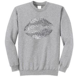 Sexy Silver Glitter Lips Kiss Me Love Makeup Lipstick Shirt Tall Sweatshirt