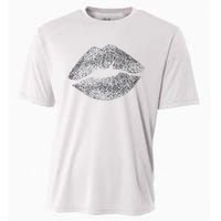 Sexy Silver Glitter Lips Kiss Me Love Makeup Lipstick Shirt Cooling Performance Crew T-Shirt