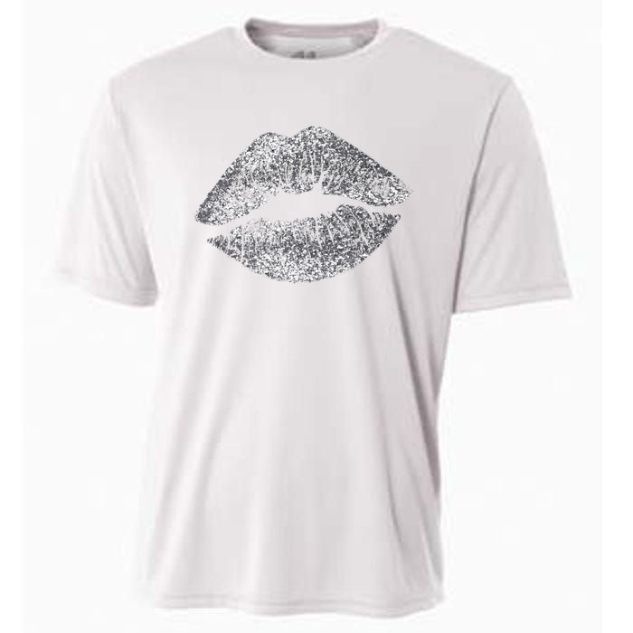 Sexy Silver Glitter Lips Kiss Me Love Makeup Lipstick Shirt Cooling Performance Crew T-Shirt