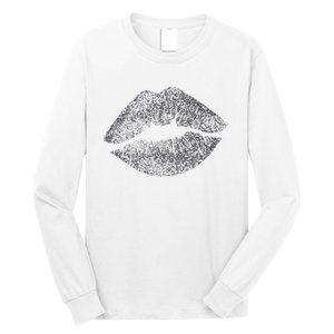 Sexy Silver Glitter Lips Kiss Me Love Makeup Lipstick Shirt Long Sleeve Shirt