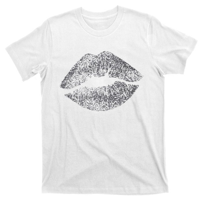 Sexy Silver Glitter Lips Kiss Me Love Makeup Lipstick Shirt T-Shirt