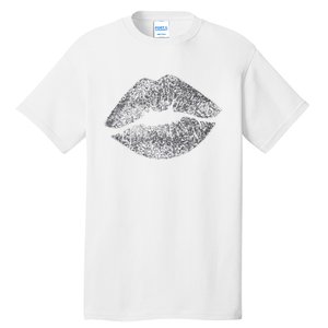 Sexy Silver Glitter Lips Kiss Me Love Makeup Lipstick Shirt Tall T-Shirt