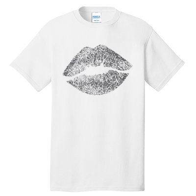 Sexy Silver Glitter Lips Kiss Me Love Makeup Lipstick Shirt Tall T-Shirt