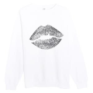 Sexy Silver Glitter Lips Kiss Me Love Makeup Lipstick Shirt Premium Crewneck Sweatshirt