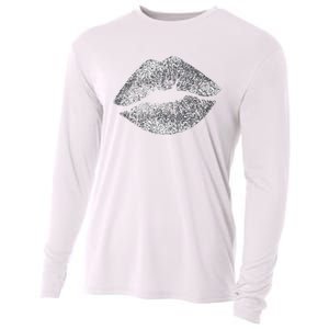 Sexy Silver Glitter Lips Kiss Me Love Makeup Lipstick Shirt Cooling Performance Long Sleeve Crew