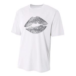 Sexy Silver Glitter Lips Kiss Me Love Makeup Lipstick Shirt Performance Sprint T-Shirt