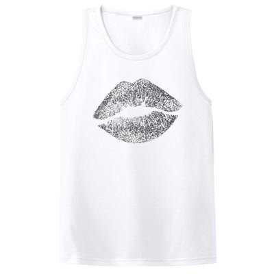 Sexy Silver Glitter Lips Kiss Me Love Makeup Lipstick Shirt PosiCharge Competitor Tank