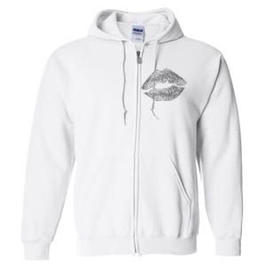 Sexy Silver Glitter Lips Kiss Me Love Makeup Lipstick Shirt Full Zip Hoodie