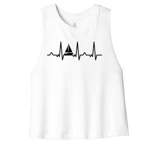 Sailing Ship Gift Sailboat Heartbeat Gift Boating Gift Women's Racerback Cropped Tank