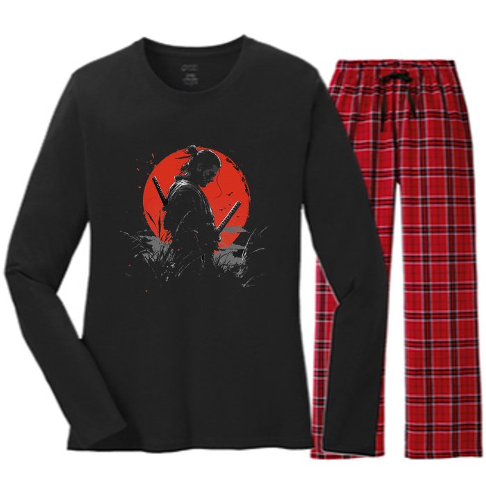 Samurai Spirit Graphic Modern WarriorS Women's Long Sleeve Flannel Pajama Set 