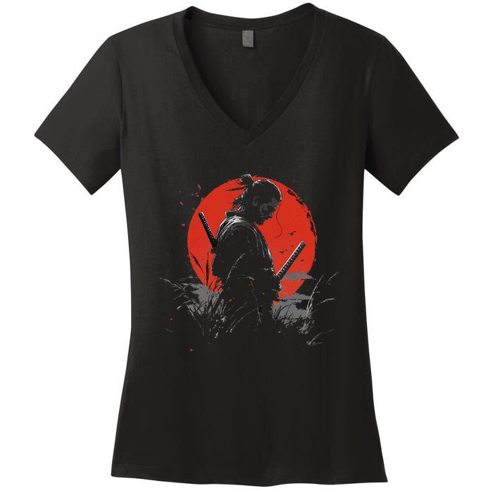 Samurai Spirit Graphic Modern WarriorS Women's V-Neck T-Shirt