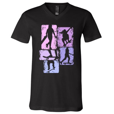 Skateboarder Skater Girl Skateboarding V-Neck T-Shirt