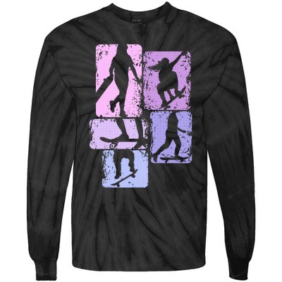 Skateboarder Skater Girl Skateboarding Tie-Dye Long Sleeve Shirt