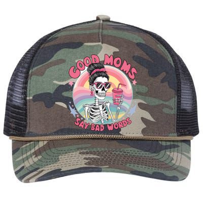 Skeleton Sarcastic Good Moms Say Bad Words Retro Rope Trucker Hat Cap