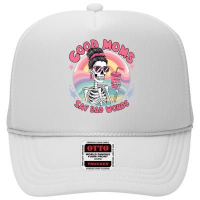 Skeleton Sarcastic Good Moms Say Bad Words High Crown Mesh Back Trucker Hat