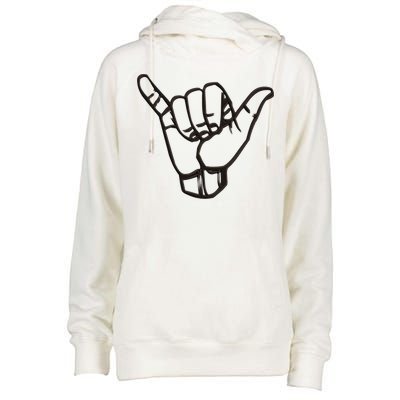 Shaka Sign Good Vibes Retro Hang Loose Hawaii Surfing Womens Funnel Neck Pullover Hood