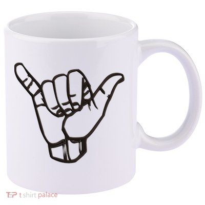 Shaka Sign Good Vibes Retro Hang Loose Hawaii Surfing 11oz C Handle Ceramic Mug