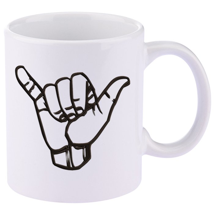 Shaka Sign Good Vibes Retro Hang Loose Hawaii Surfing 11oz C Handle Ceramic Mug
