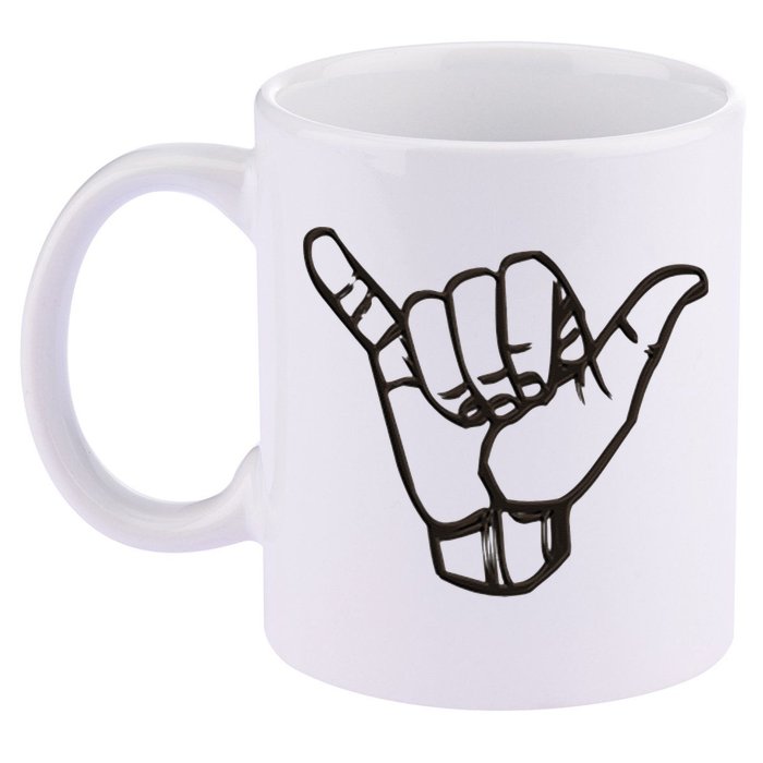 Shaka Sign Good Vibes Retro Hang Loose Hawaii Surfing 11oz C Handle Ceramic Mug