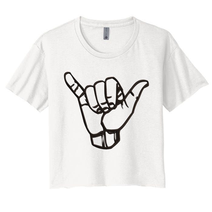 Shaka Sign Good Vibes Retro Hang Loose Hawaii Surfing Women's Crop Top Tee