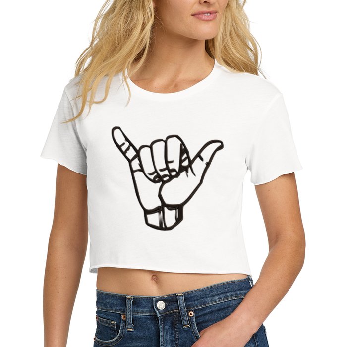 Shaka Sign Good Vibes Retro Hang Loose Hawaii Surfing Women's Crop Top Tee